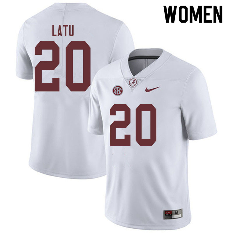 Women #20 Cameron Latu Alabama Crimson Tide College Football Jerseys Sale-White